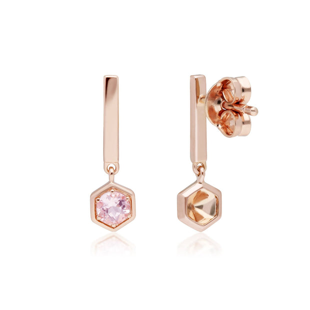 Boucles d'Oreilles Mini Pendantes Asymétriques Or Rose 375 Morganite et Diamant