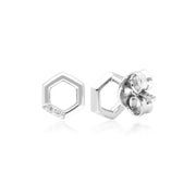 Boucles d'Oreilles Clou Pavé Diamant Hexagone Or Blanc 375