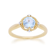 Gemondo Bague Topaze, 9ct Halo or Jaune Diamant & Topaze Ronde - TOPAZE