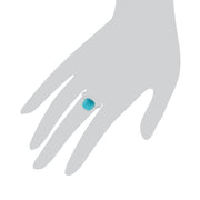 en argent sterling 925 3.40ct CT Turquoise Cabochon & 6PT diamant pierre simple bague