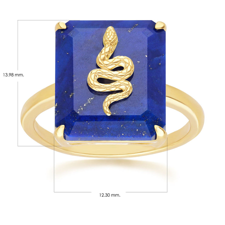 Bague Grand Deco Serpent en Lapis Lazuli en Argent Doré à l'Or Fin
