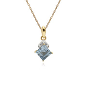 Topaze Bleu Collier, 9 CT or Jaune Topaze Bleu et Diamant Carré Pendentif sur 45cm Chaîne