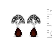 Collier et Boucles d'Oreilles Feuille Style Art Déco Argent 925 Grenat Poire et Marcassite