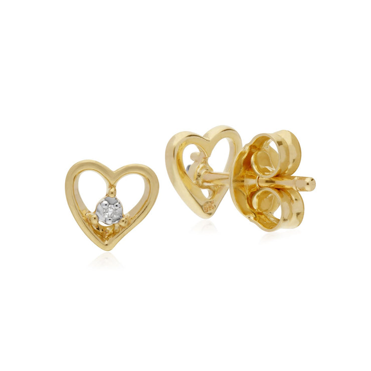 Boucles D'Oreilels en Diamant, 9 CT or Jaune Diamant Pierre Unique Boucles D'Oreilles Puces Coeur