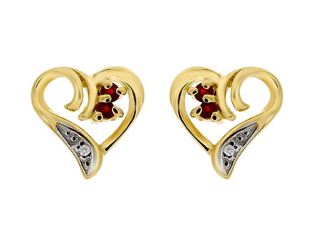 9ct Yellow Gold Ruby & Diamond Heart Stud Earrings
