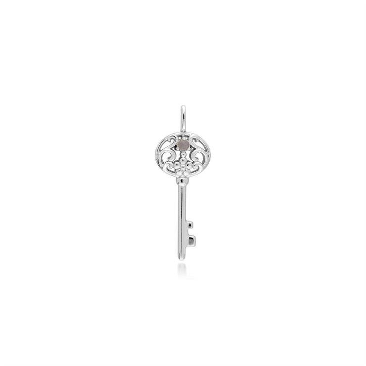 Pendentif Classique Cadenas Cœur Argent 925 et Charms Grande Clé Pierre de Lune Arc-en-Ciel