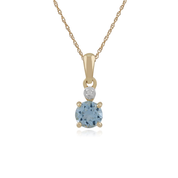 Pendentif Classique Or Jaune 375 Topaze Bleue Ronde et Diamant