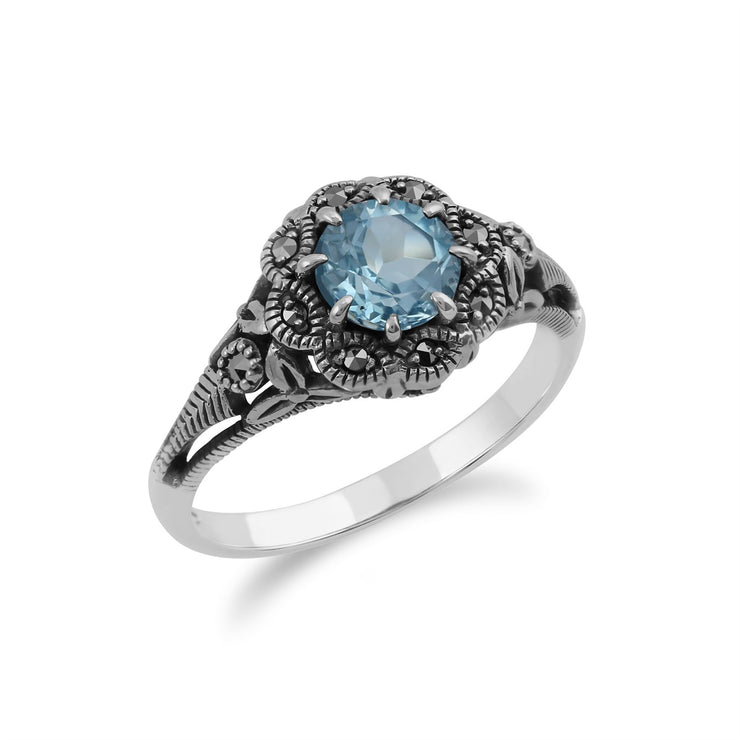 Gemondo Marcassite Bague, Argent Sterling Topaze Bleu & Marcassite Bague