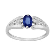 Bague en Or Blanc 9 Carats avec Saphir Bleu 0.51 Carat et Diamant Pierre Solitaire