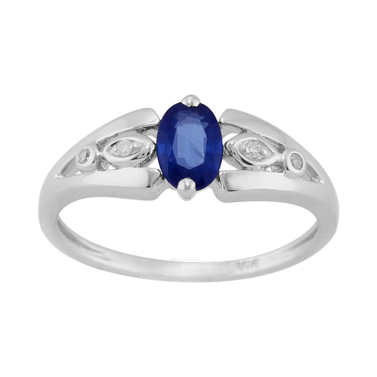 Bague en Or Blanc 9 Carats avec Saphir Bleu 0.51 Carat et Diamant Pierre Solitaire