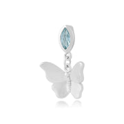 Pendentif Papillon Classique Or Blanc 375 Topaze Marquise Bleue