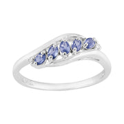 Argent Sterling 0,36 Ct Tanzanite Naturelle & Diamant Contemporain Bague Cinq Pierres