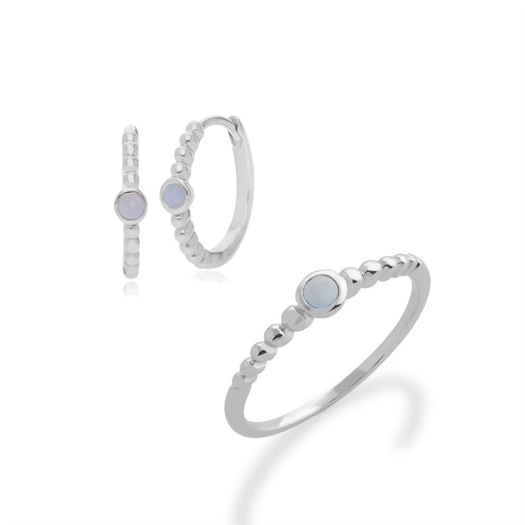 Bague et Boucles d'Oreilles Créoles Essentiel Argent 925 Opale