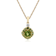 s 9 CT or Jaune Rond Peridot & Diamant Carré Serti Pendentif sur 45cm Chaîne