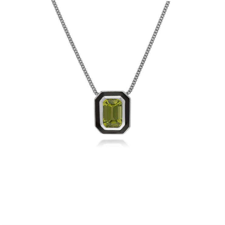 Pendentif Style Art Déco Péridot Octagonal et Email Noire