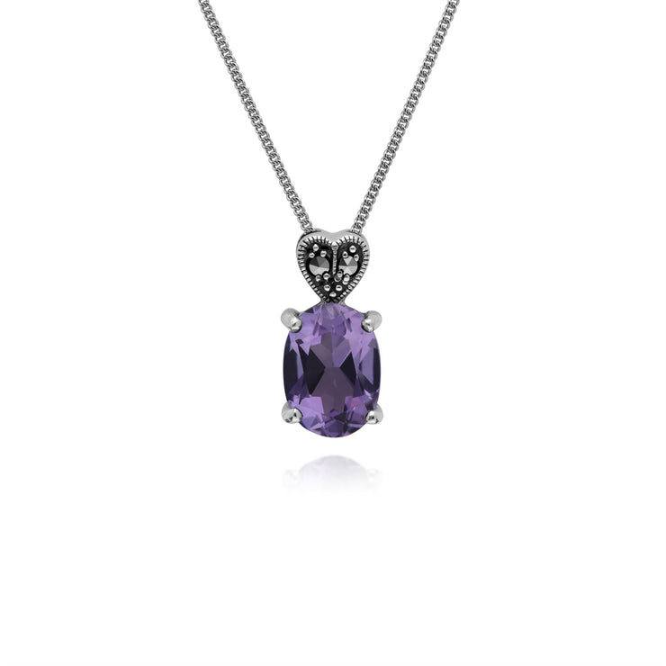 Collier Améthyste, Argent Sterling Améthyste & Marcassite Ovale 45cm Collier
