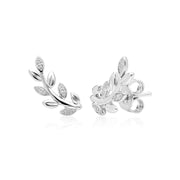 Boucles d'Oreilles Clou O Leaf Or Blanc 375 Pavé Diamant