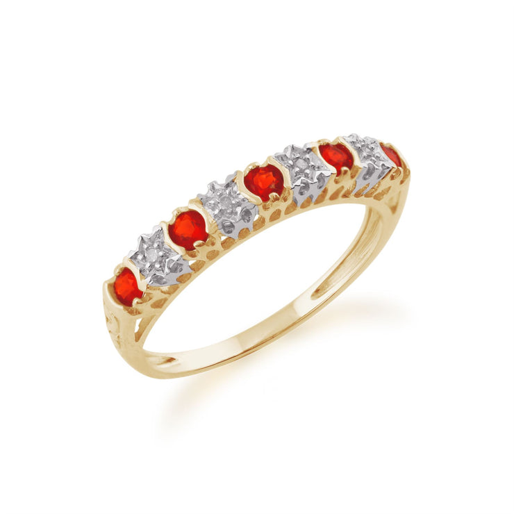 Gemondo Opale de Feu Bague, 9 CT or Jaune 0,15 CT Feu Opale & Diamant Bague Mi-éternité
