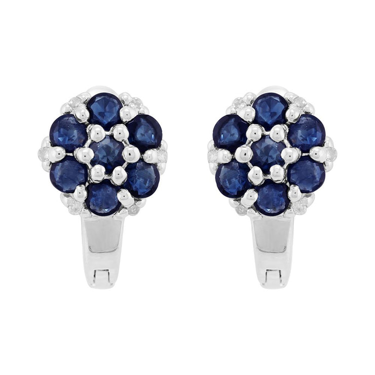 Pendentif et Boucles d'Oreilles Créoles Floral Argent 925 Saphir et Diamant