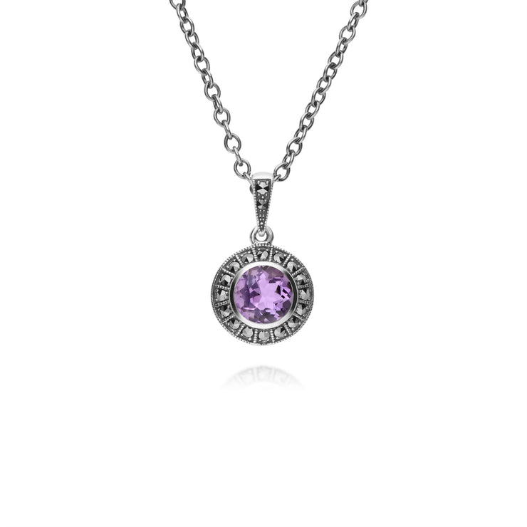 s Argent Sterling Rond Amethyst And Marcassite Serti 45cm Collier