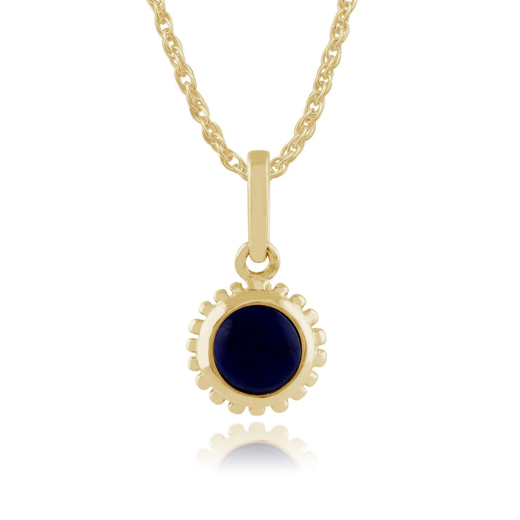Pendentif et Bague Solitaire Classique Or Jaune 375 Lapis Lazuli Rond Sertis Clos