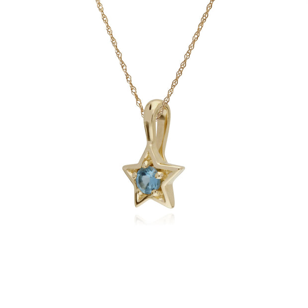 Topaze Bleu Collier, 9 CT or Jaune Unique Pierre Topaze Bleue Étoile Pendentif sur 45cm Chaîne