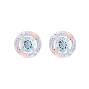 Boucles d'Oreilles Clou Aigue-Marine Classique Or Blanc 375 Diamant et Ear-Jacket Diamant Rond