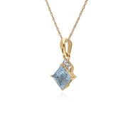 Topaze Bleu Collier, 9 CT or Jaune Topaze Bleu et Diamant Carré Pendentif sur 45cm Chaîne