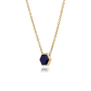 Collier Géométrique Argent 925 Plaqué Or avec Lapis Lazuli Hexagonal