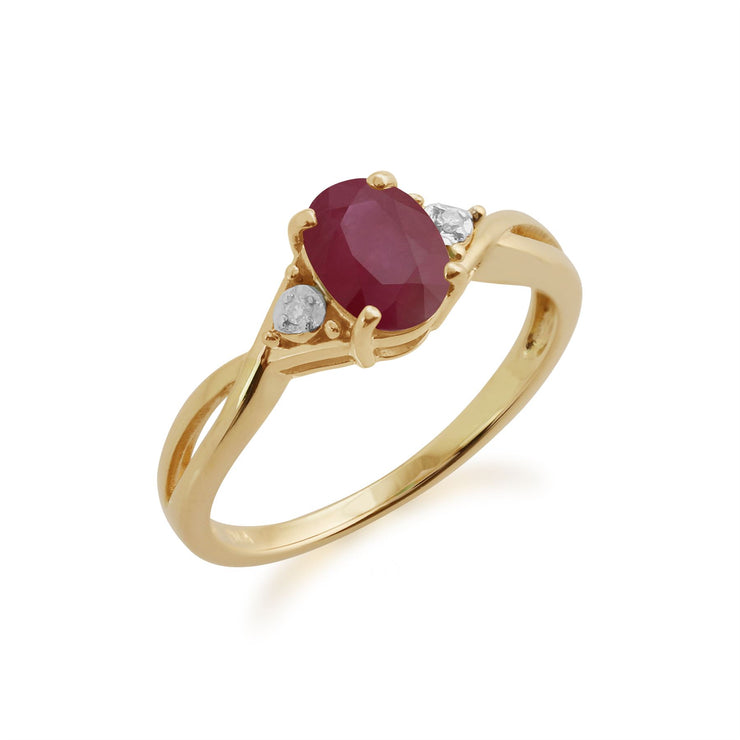 Gemondo Bague Rubis, 9ct Or Jaune 1.06ct Rubis & Diamant Bague