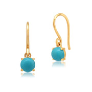 Boucles d'Oreilles Pendantes Classique Or Jaune 375 Turquoise Cabochon Rond