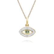 ECFEW™ Pendentif Evil Eye Délicat Péridot Rond et Diamants en Or Jaune 9ct