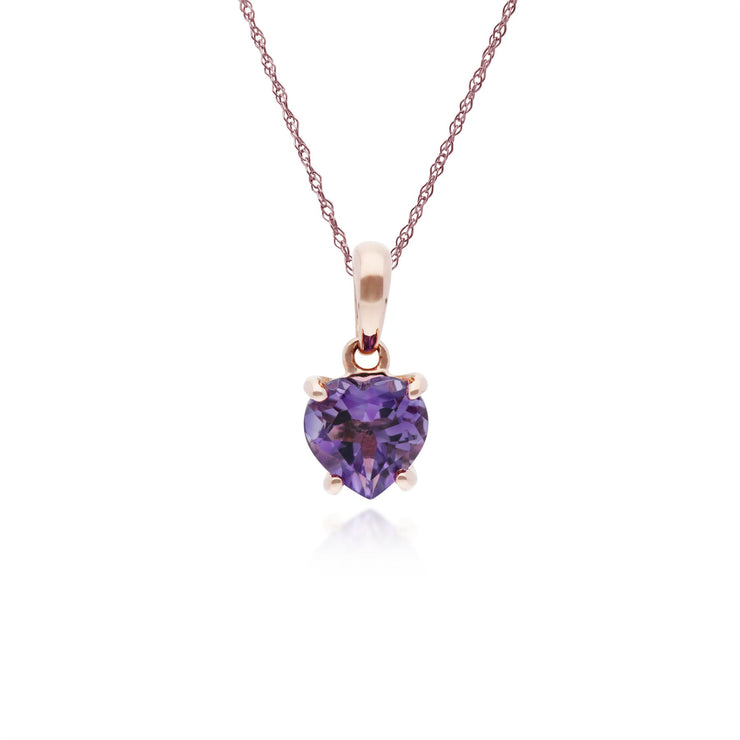 Collier Améthyste, 9 CT or Rose 0,67 CT Griffe Parure Améthyste Coeur Pendentif sur 45cm Chaîne