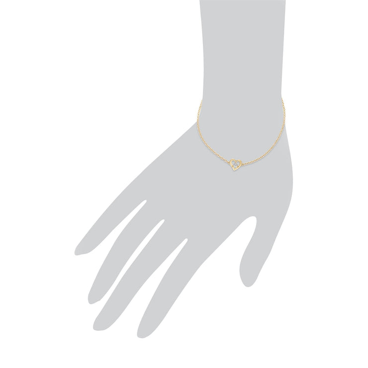 Bracelet de Diamants, 9 CT or Jaune Diamant Rond Pierre Unique Coeur 19cm Bracelet