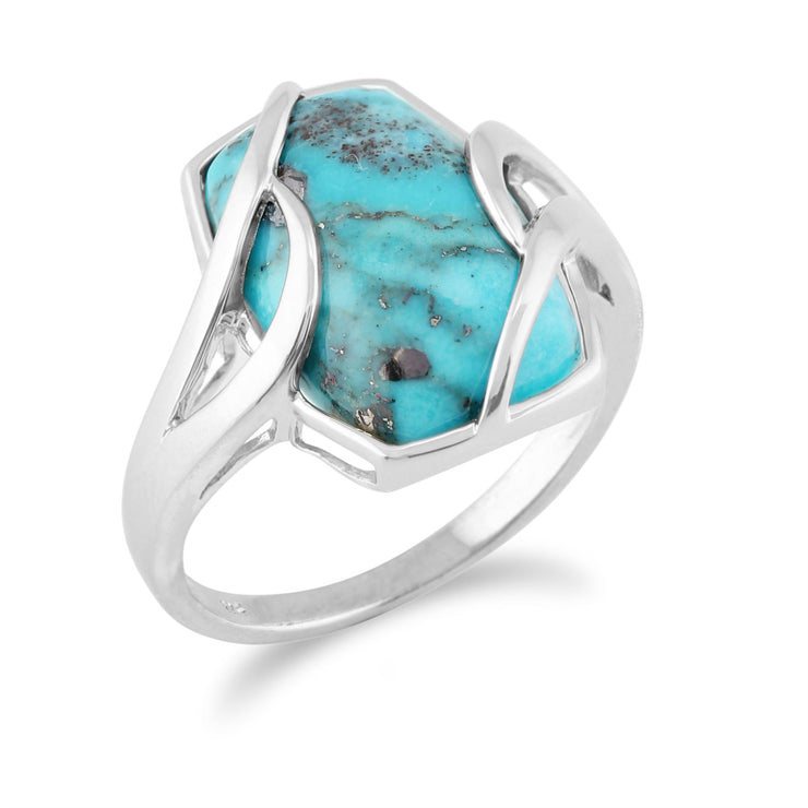 gemondo turquoise Bague, argent sterling 6.50ct Turquoise Cabochon contemporain BAGUETTE BAGUE