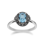 Gemondo Femmes Argent Sterling Ovale Topaze Bleu et Marcassite Bague Grappe - Topaze