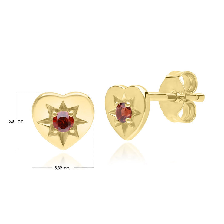 Boucles d'Oreilles Clou Cœur ECFEW™ 'The Liberator' avec Grenat en Or Jaune 375