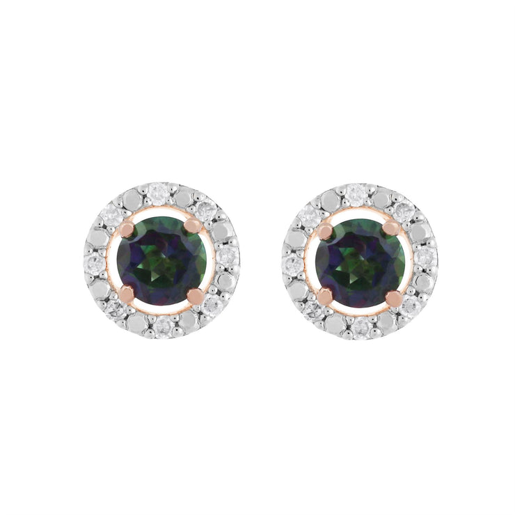 Boucles d'Oreilles Clou Topaze Mystique Classique Or Rose 375 et Ear-Jacket Rond Diamant