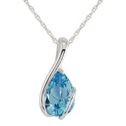 Pendentif Classique Or Blanc 375 Topaze Bleu Poire