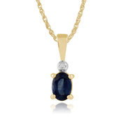 Pendentif Classique Or Jaune 375 Oval Saphir Bleu Clair et Diamant