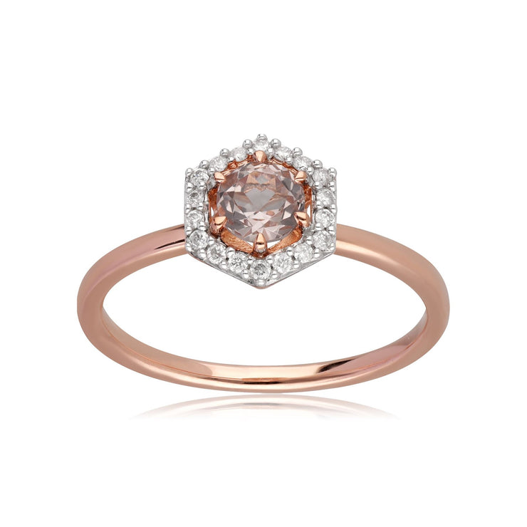 Bague Fiançailles Halo Or Rose 375 Morganite 0,378ct et Diamant