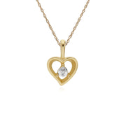 Collier Diamant, 9 CT or Jaune Diamant Pierre Unique Coeur Pendentif sur 45cm Chaîne