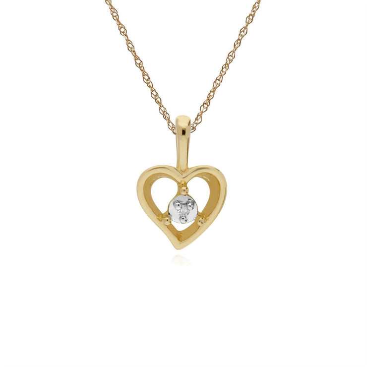 Collier Diamant, 9 CT or Jaune Diamant Pierre Unique Coeur Pendentif sur 45cm Chaîne