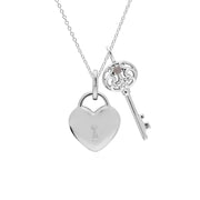 Pendentif Classique Cadenas Cœur Argent 925 et Charms Grande Clé Pierre de Lune Arc-en-Ciel