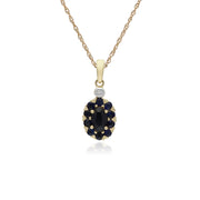 s 9 CT Saphir or Jaune & Diamant Ovale Serti Pendentif sur 45cm Chaîne