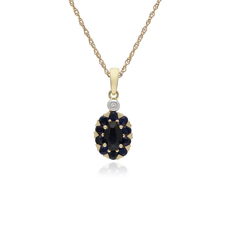 s 9 CT Saphir or Jaune & Diamant Ovale Serti Pendentif sur 45cm Chaîne