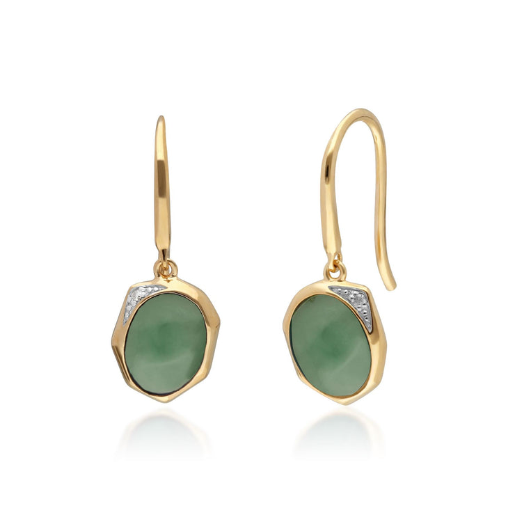 Boucles d'Oreilles Pendantes Irregular B Gem Argent 925 Plaqué Or Jade et Diamant