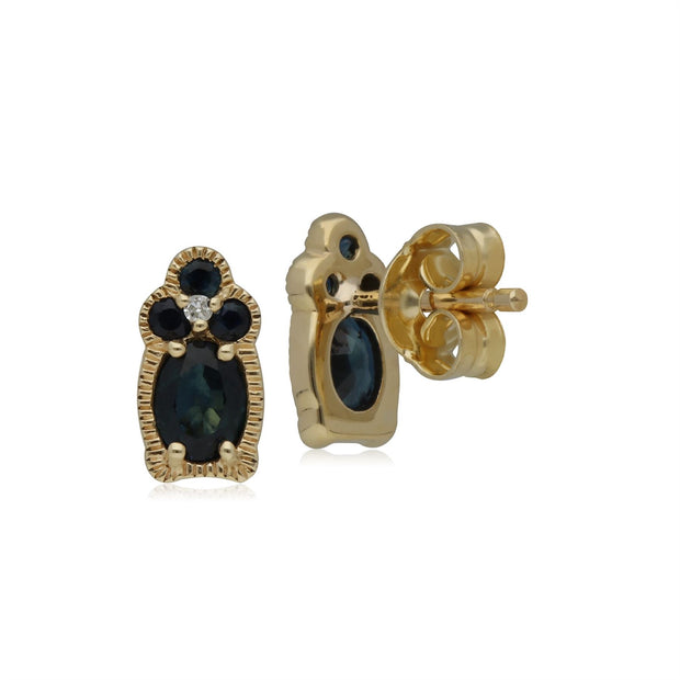 Boucles d'Oreilles Clou Classique Or Jaune 375 Saphir et Diamant