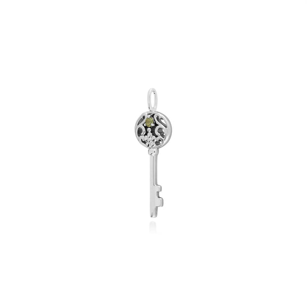 Pendentif Classique Argent 925 Grande Clé avec Péridot Rond
