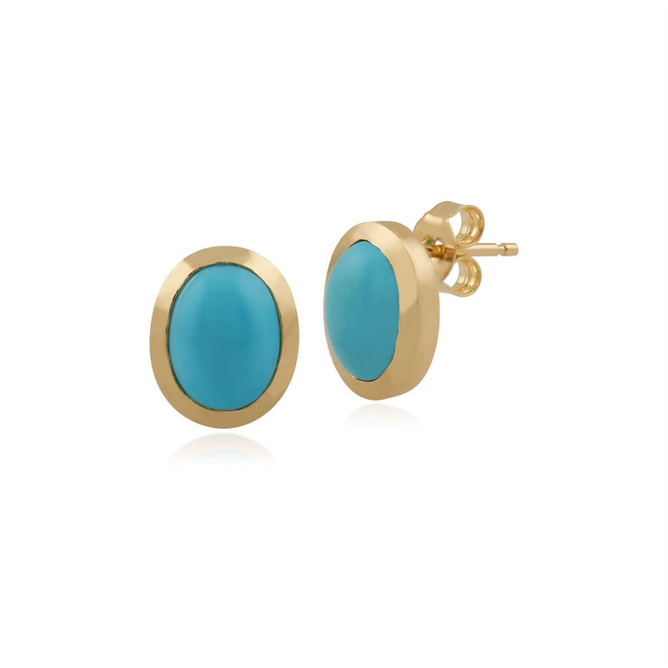 Jaune 9ct or 1.72ct Classique Turquoise Ovale Encadré Boucles